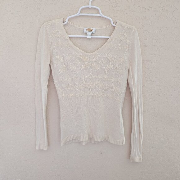 Talbots Sweaters - Vintage Talbots Sweater Beaded Wool Cashmere Cotton Knit Winter Snowflake Size P